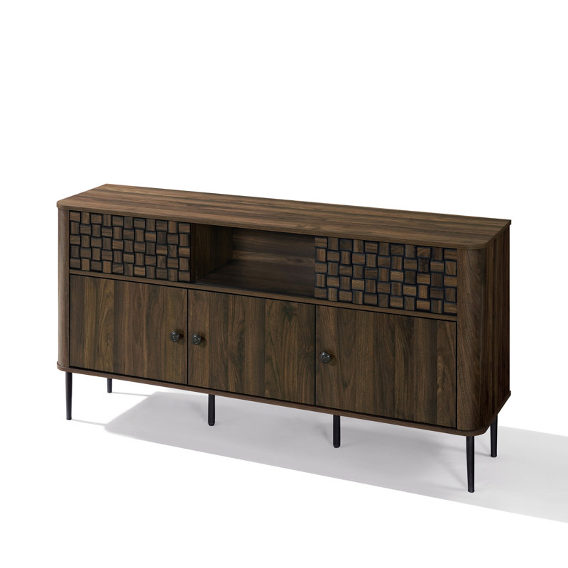 Buffet 63 po à 3 portes en chêne foncé tissé panier