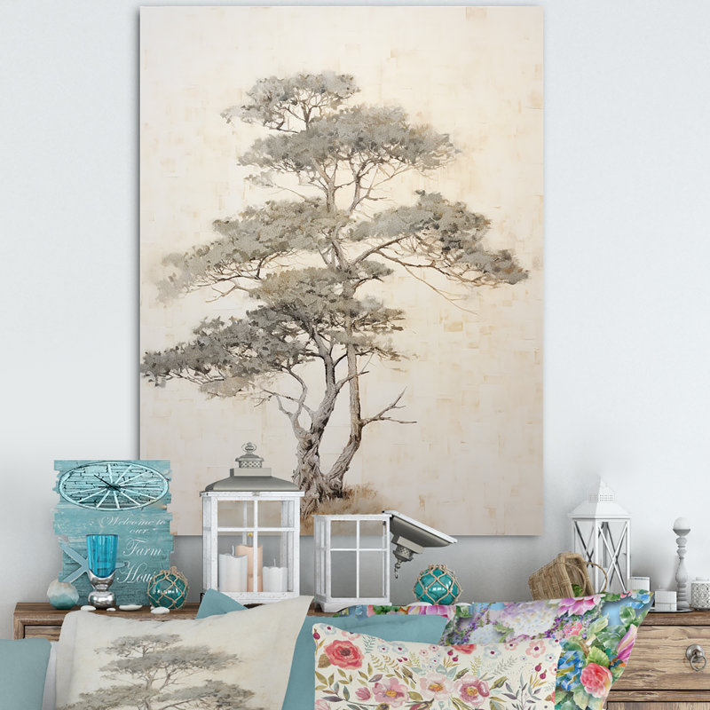 «Beige Tree Pine Zen Scenery V», reproduction sur toile, Toile tendue, 32" H x 24" W
