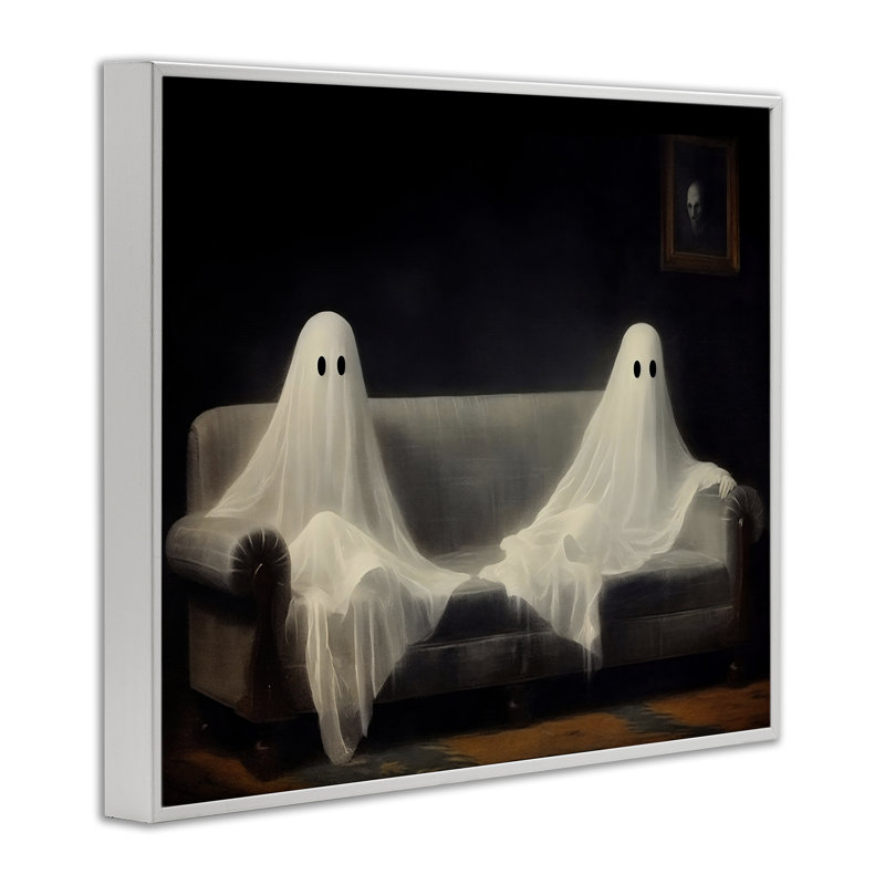 Spooky Couch Ghost Duo Framed Giclee, design by LSR Design Studio, 24" H x 30" W, Coastal White Framed Giclee