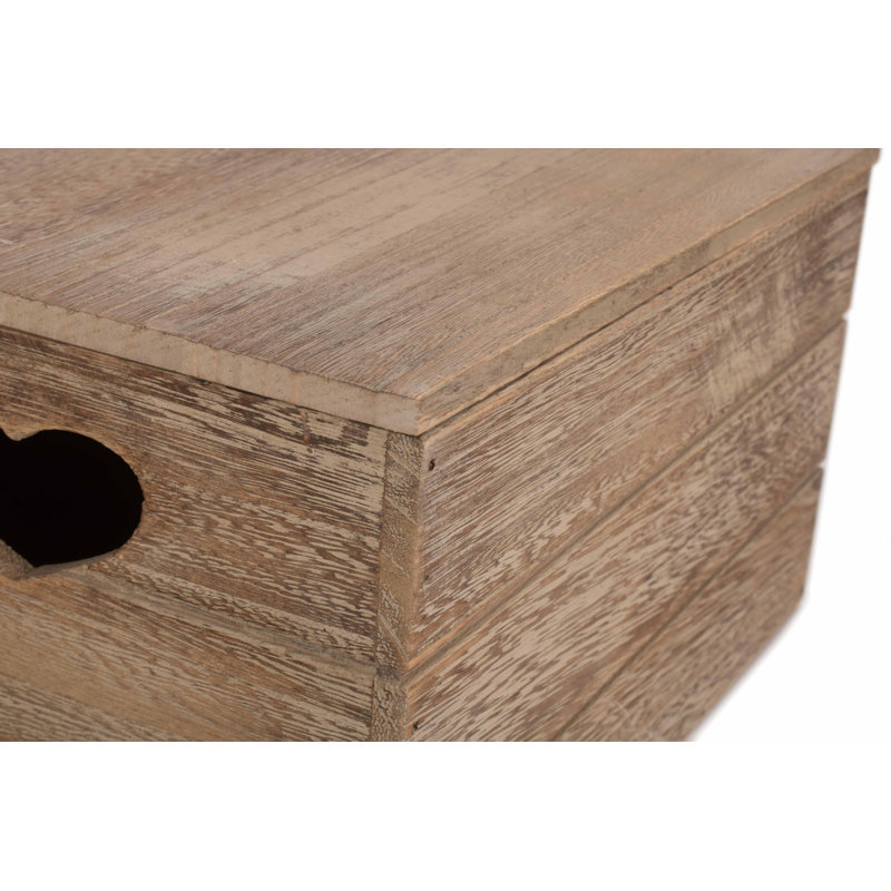 Wooden Lidded Storage Box with Heart Cut Outs, 20cm W x 30cm D, Natural