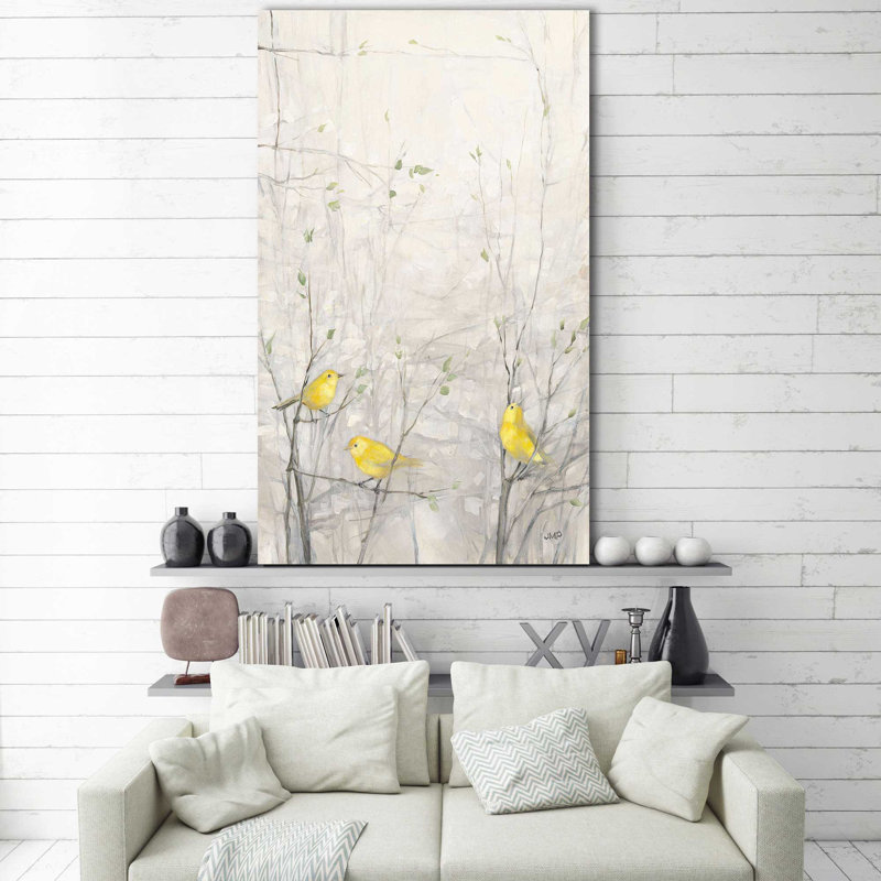 Oiseaux dans les arbres I par Julia Purinton - Peinture, Toile tendue, H 60 po x l 36 po x P 1,5 po