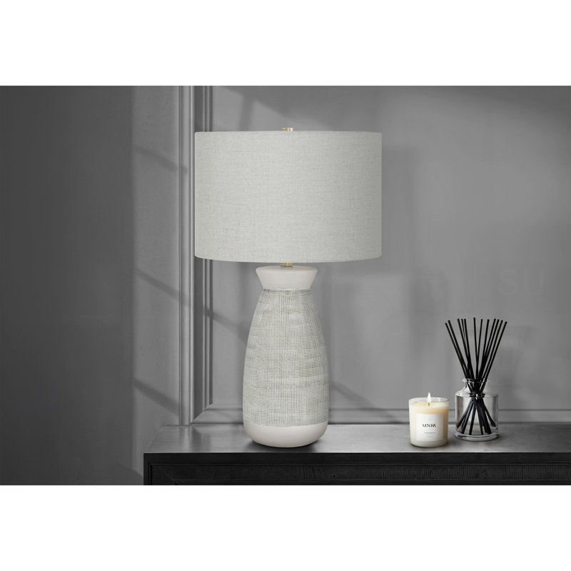 Lighting, H 27 po, lampe de table, céramique grise, abat-jour gris, contemporain