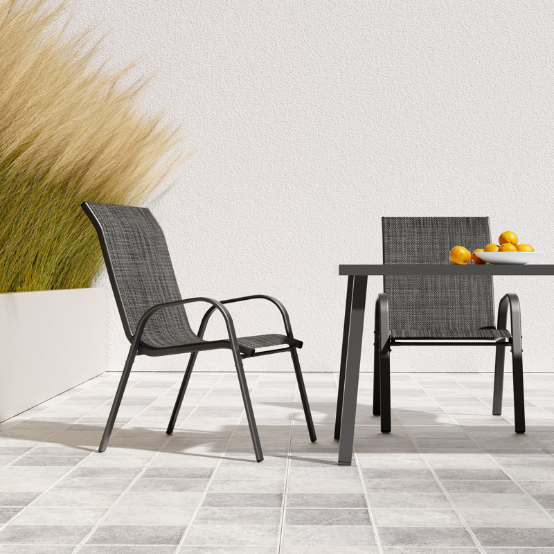 Chaises de salle à manger d'extérieur empilables l 24 po Ortonville, chaises en polyester enduit de PVC Densy, Gris / blanc