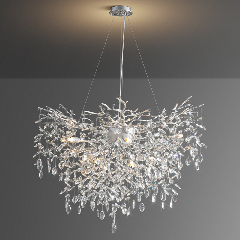 Lustre en cristal chromé 12 lumières Modern, Argent argent, H 27,56 po x l 39,37 po x P 39,37 po
