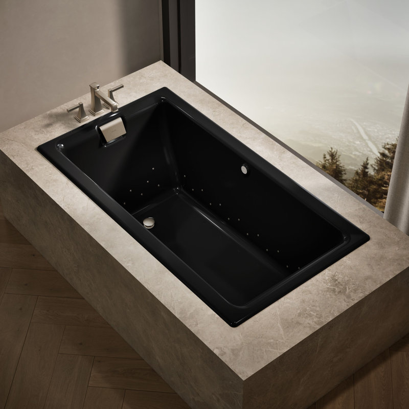 Tea-for-Two 66" x 36" Heated BubbleMassage Air Bath, Black, Vibrant Brushed Nickel