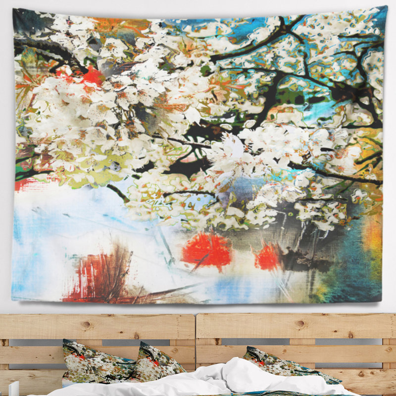 Motif de polyester avec tapisserie à fleurs avec accessoires suspendus inclus, H 32 po x l 39 po