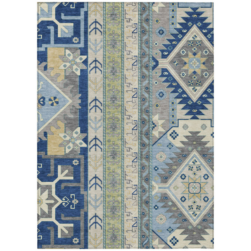 Tapis lavable intérieur / extérieur bleu marine 10 pi x 14 pi Aztec
