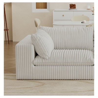 Canapé Cloud, tissu en velours côtelé, sièges profonds, conception à deux couches, coussin amovible, sans assemblage, combinaison de bricolage pour le salon, la chambre à coucher, la salle de conférence, un appartement, blanc