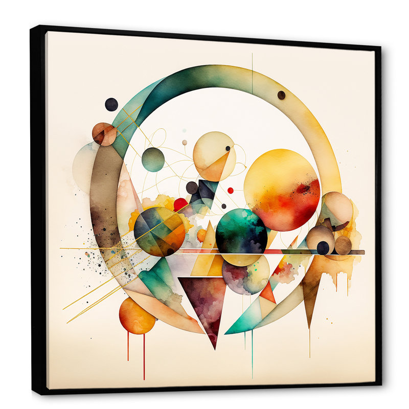 Art géométrique multicolore aquarelle IV - peinture sur toile, Toile avec cadre flottant noir, H 24 po x l 24 po x P 1 po