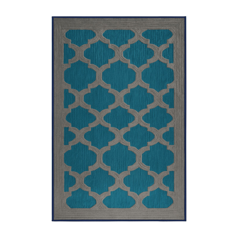 Machine Washable Trellis Blue Area Rug, Runner 2' x 5'