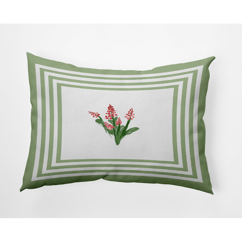 Coussin décoratif à motif de bouquets encadrés PF1627GR41RE1, H 14 po x l 20 po, Rectangular