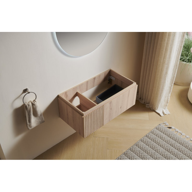 Armoire pour rangement de salle de bain avec une porte et un tiroir, avec amortisseur à fermeture en douceur et glissières sous le comptoir, à l'exception du couvercle du lavabo, du dessus, du robinet et de l'évier