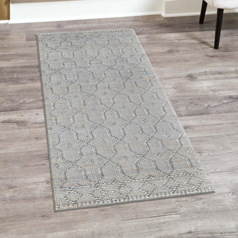 Tapis gris en jute / sisal tissé à la main, Tapis de couloir 2 pi 7 po x 12 pi