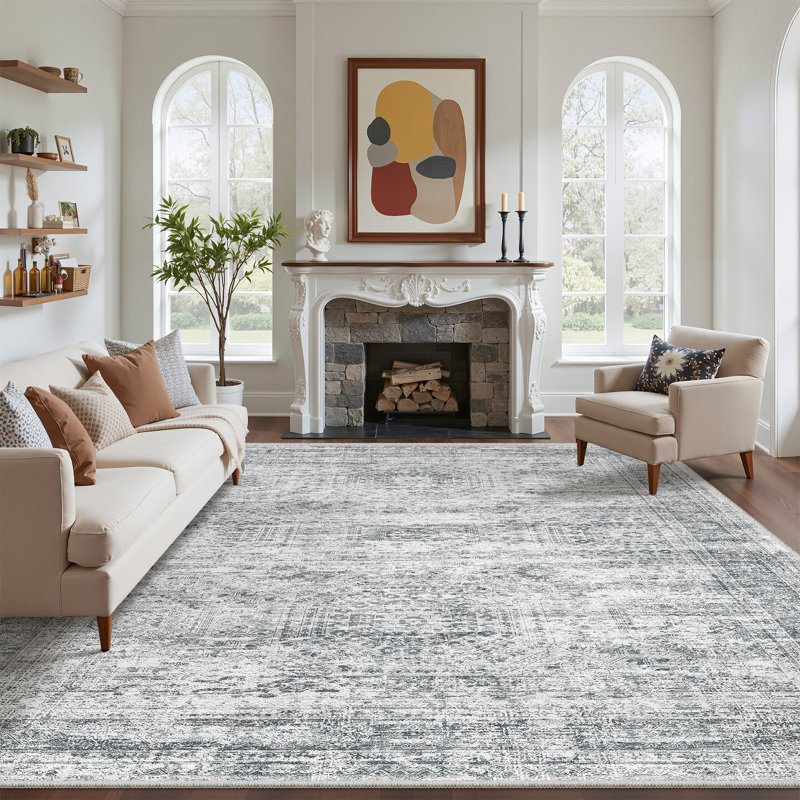 Non-Slip Washable Stain Resistant Area Rug For Living Room Bedroom Dining Room - Grey 8'X10', Rectangle 8' x 10', Gray