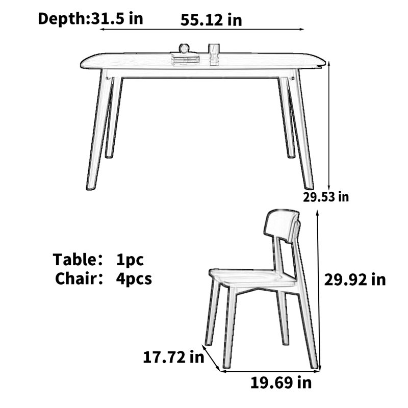 Rectangular modern sintered stone dining table, 29.53"H x 55.12"L x 31.5"W