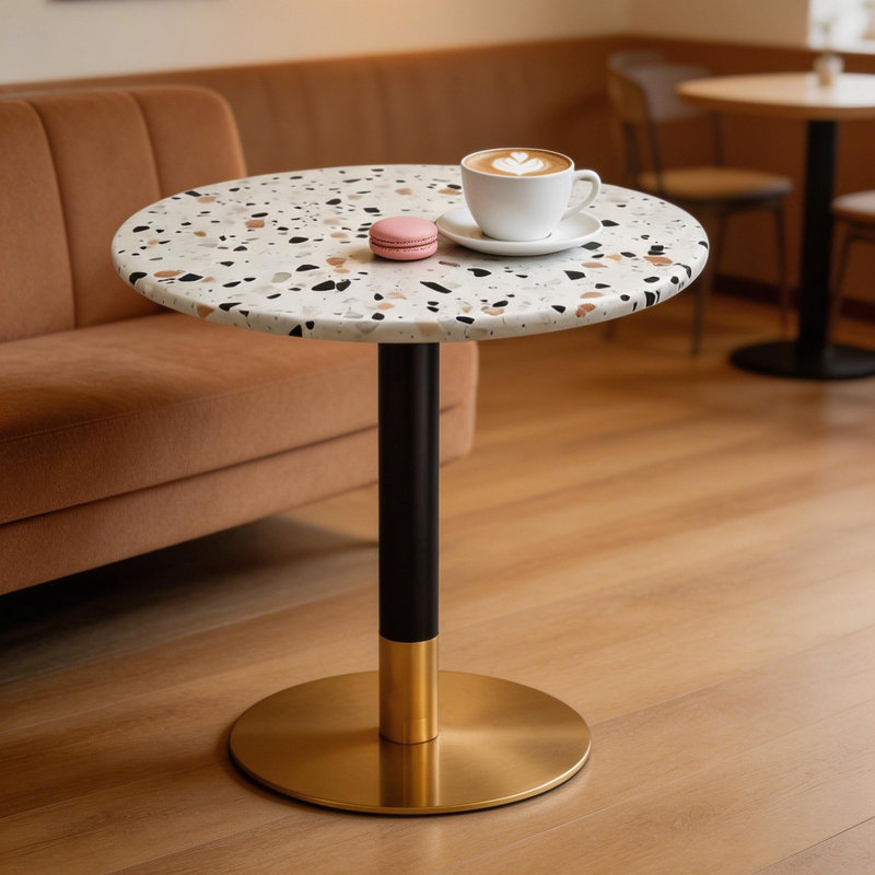 24" Round Terrazzo Dining Table –  Commercial & Residential Use For Café, Restaurant, Patio & Small Spaces (Tabletop & Base Included)