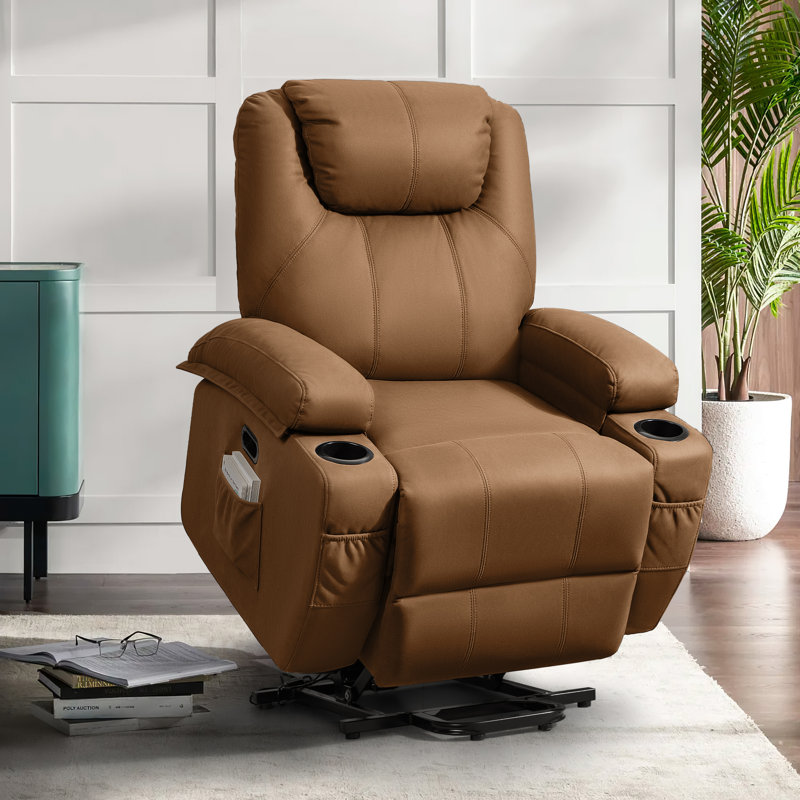 Fauteuil inclinable électrique lève-personne de 32 po avec masseur Ammarah, Toile brune