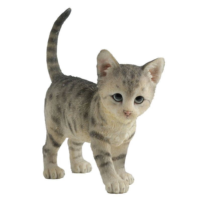 5,12 pouces H L chaton multicolore debout avec la queue surélevée en résine