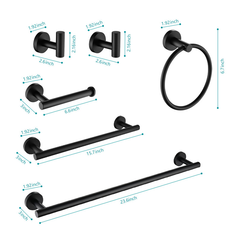 Stainless Steel Bathroom Towel Rack 6 Piece - Wall Mount, Matte Black, Modern Appearance, Scratch Resistance, Rust Prevention, Simple Installation For Diverse Spaces 6 Fashionable Design, Edge