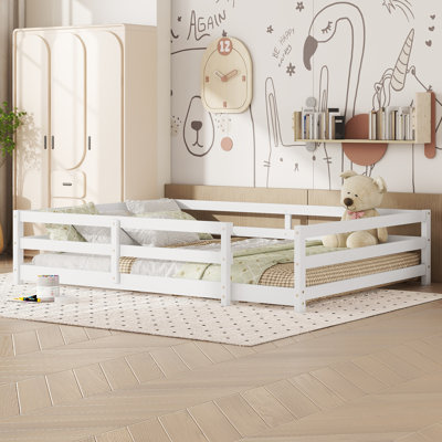 Tivvi Full Size Montessori Floor Bed With Fence, Sturdy Pine Wood And Easy Assembly