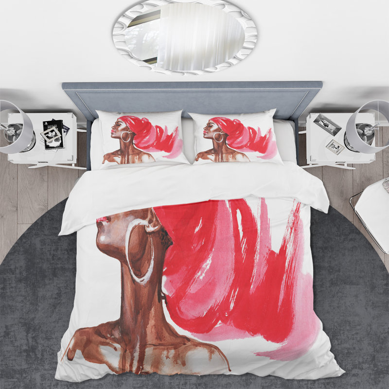 Portrait de femme afro-américaine - ensemble de housse de couette moderne - microfibre de polyester