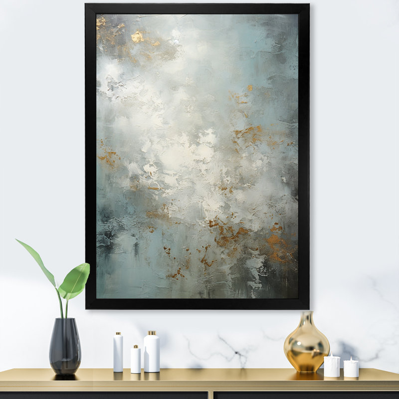 Minimalisme gris, surface lunaire 5 - Tachisme, art mural, Cadre simple noir, H 32 po x l 16 po x P 1 po