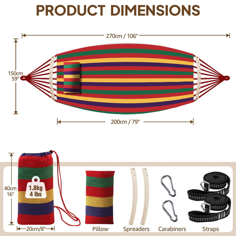 Camyrah Classic Hammock, Red/Green/Yellow