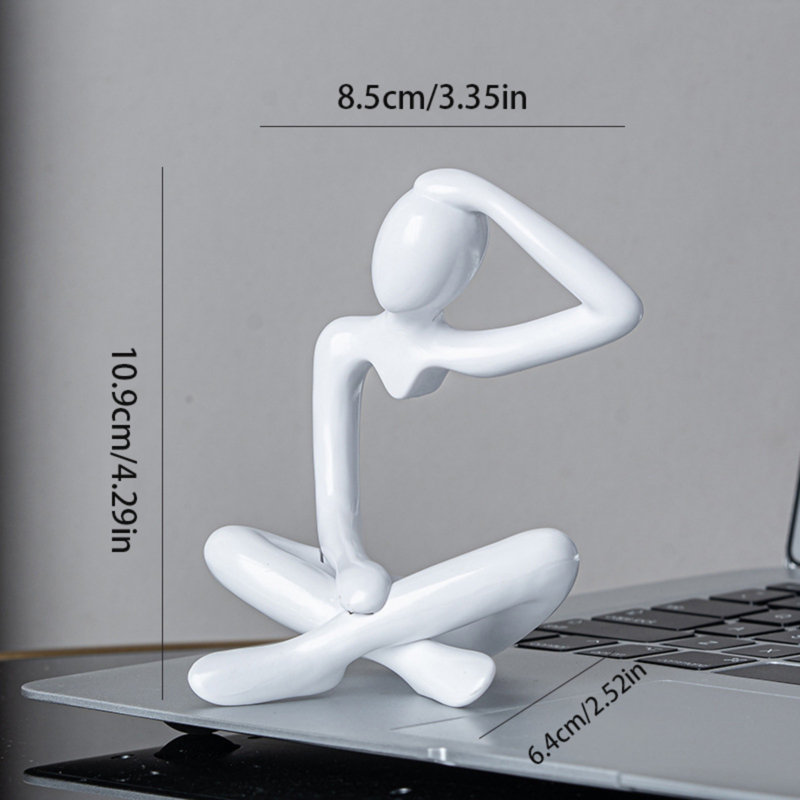 2 Pieces Mini Resin Creative Thinker and Dog Sculpture, Abstract Art Decoration for Home Office Bookshelf Table Bookshelf Decorations, White