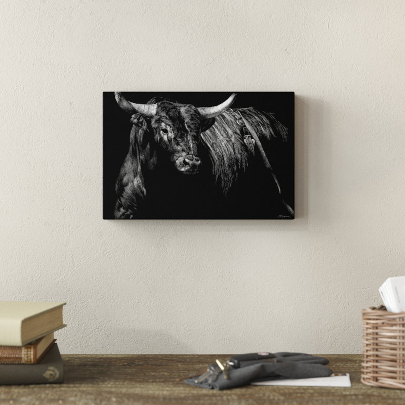 'Brindle Rodeo Bull' by Julie Chapman - Painting Print, Wrapped Canvas, 20cm H x 30cm W