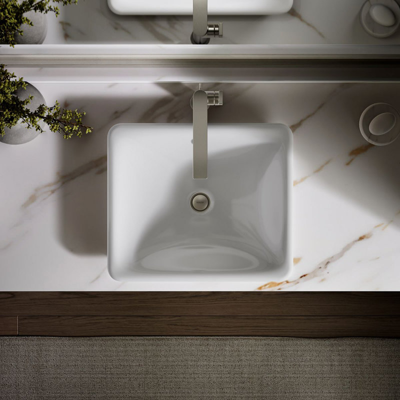 Iron Plains Metal Rectangular Vessel Bathroom Sink with Overflow, White