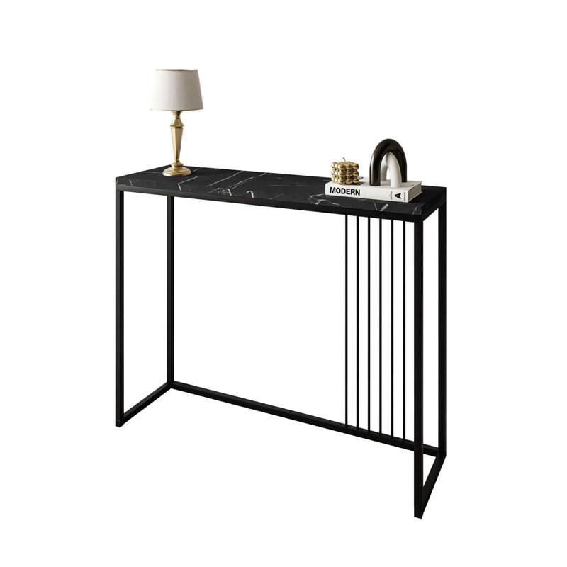 Heston Console Table, Black, Black Marble , 80cm H x 80cm W x 30cm D