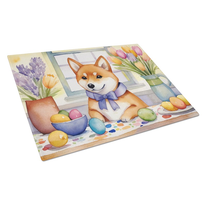 Décoration de planche à découper en verre Shiba Inu de Pâques
