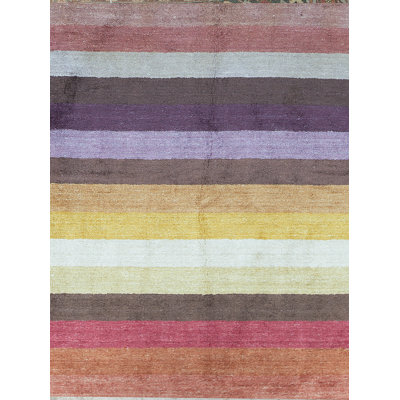 Tapis rayé rouge / jaune / mauve