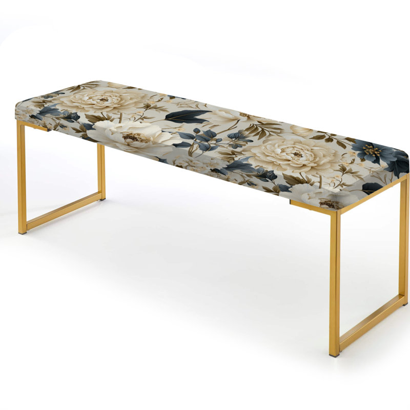 Vintage Flora I - Plants Upholstered Gold Bench