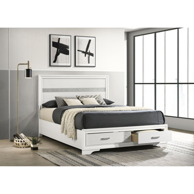 White Panel Bed For Queen, Featuring Built - In Drawers And Comfortable Pull Handles, Space Saving Solution Bedroom Queen Storage White, Style With Grip Asian Hardwood Organization