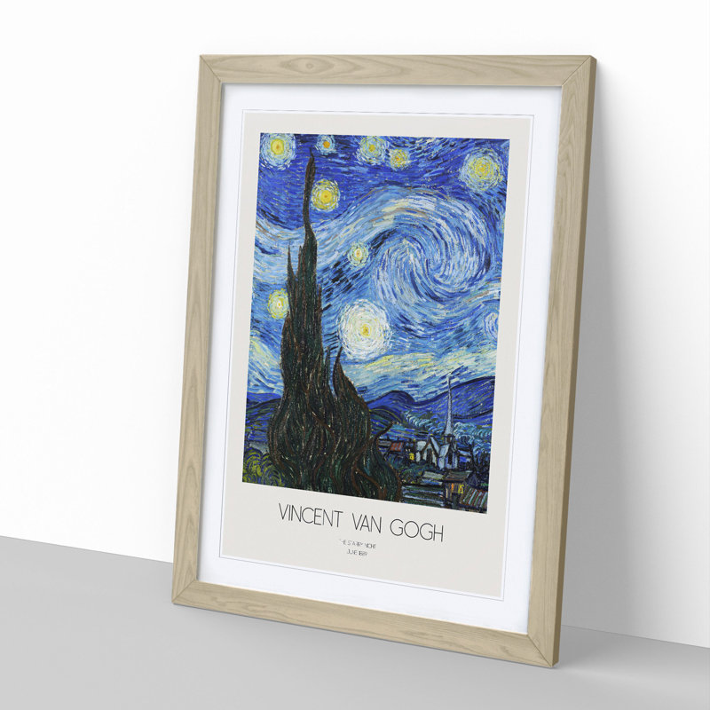 The Starry Night with Border by Vincent Van Gogh - Picture Frame Painting, 48cm H x 36cm W x 2cm D, Oak Framed