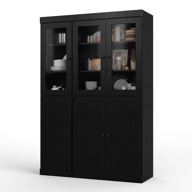Vaisselier 100% bois massif 48,5 po avec portes Shaker, verre transparent et tablettes réglables Palace Imports, Noir