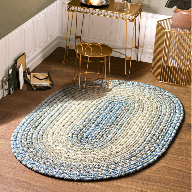 Tapis tressé bleu/beige Ameliore, Ovale 4 pi x 6 pi