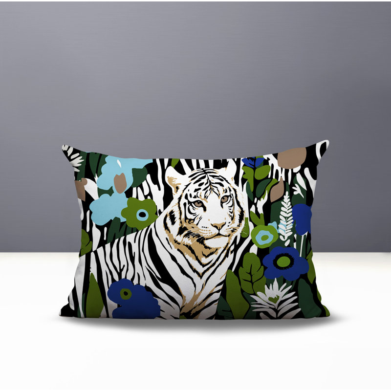 Wilo Tiger Reversible Indoor/Outdoor Rectangle Pillow, Navy Blue, 20"H x 14"W