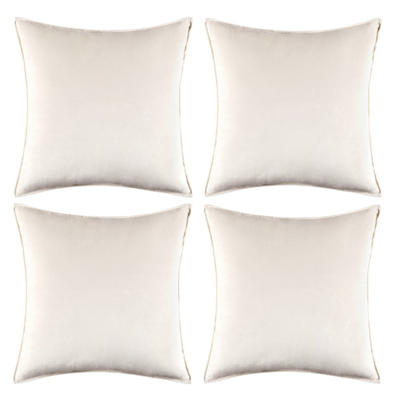 Ensemble de 4 housses de coussin en velours, Blanc, H 20 po x l 20 po, Polyester