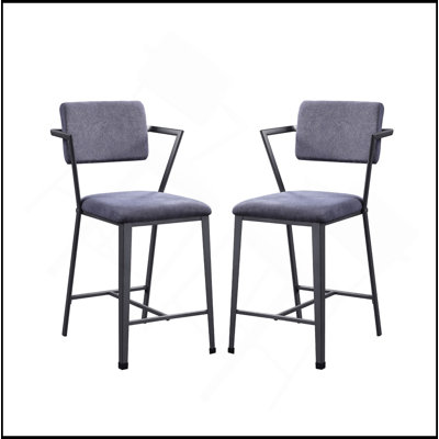 Set Of 2 Counter Height Chairs With Metal Frame, Gunmetal