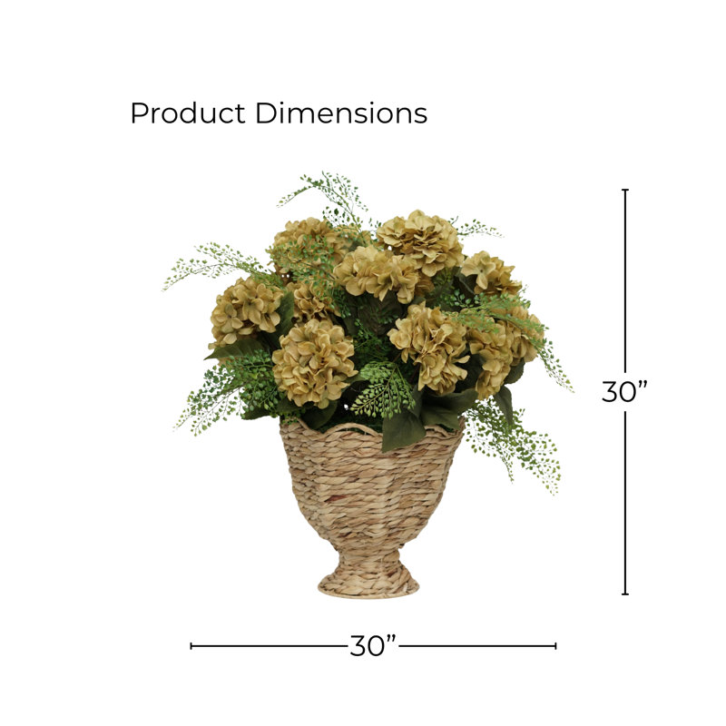 30 po hortensia vert doré dans un panier en jacinthe naturelle