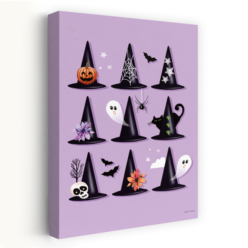 «Witches Hats», fantaisiste, abstrait, chauve-souris contemporaine, araignée, paysage, art, H 24 po x l 16 po