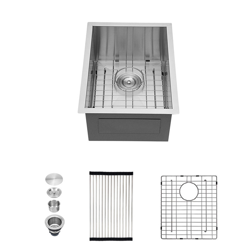 Évier de cuisine à simple cuve en acier inoxydable de calibre 16 Topcraft 15 po x 20 po x 9 po avec accessoires Topcraft