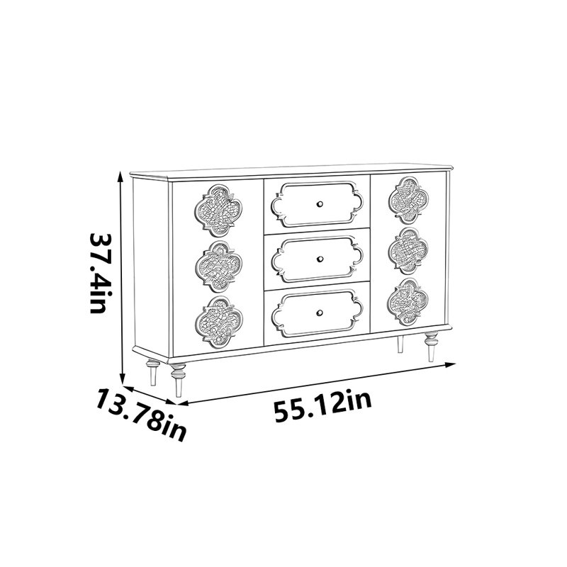 French style fashionable storage shoe cabinet, 37.4" H x 55.12" W x 13.78" D, Black