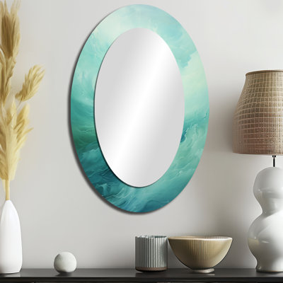 Teal Storm And Wave Expression - Blue Coastal Oval Wall Mirror