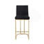 Ensemble de 2 tabourets de bar de 26 po de hauteur avec dossier, tabourets de bar brossés dorés, tabourets de cuisine modernes en velours pour comptoir, chaises rembourrées - noir-294291160