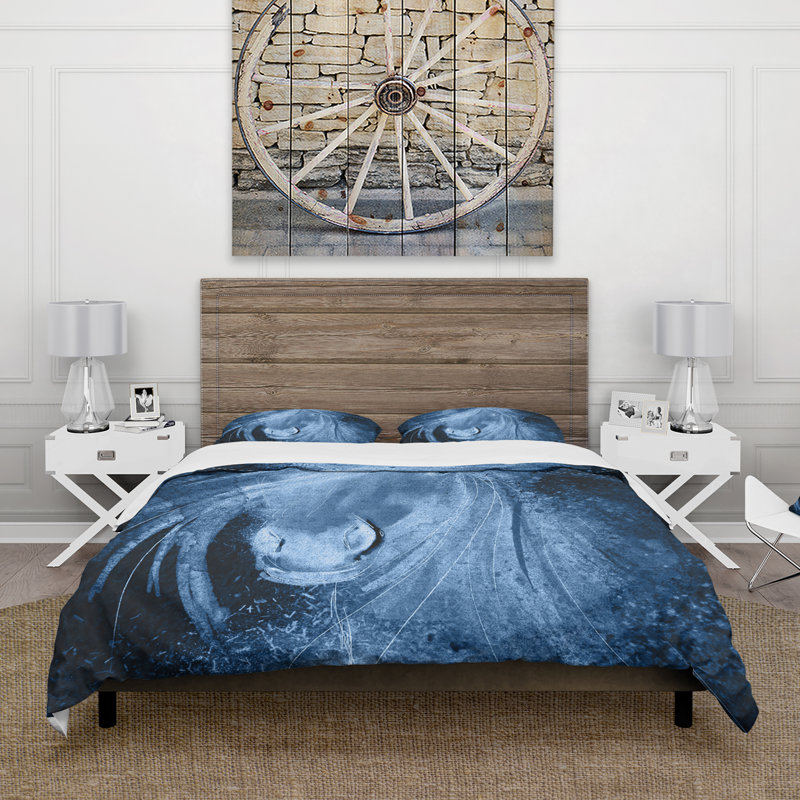 Ensemble de housse de couette Farmhouse Horse Animals - Microfibre de polyester, bleu