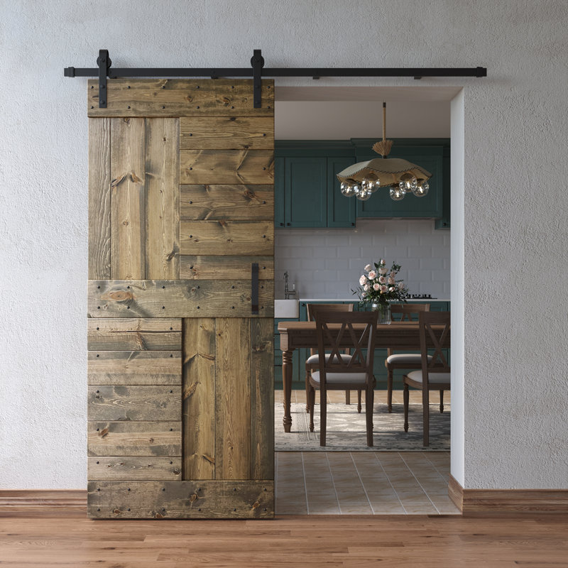 Porte de grange en bois lambrissé sans trousse de quincaillerie d’installation, Tonneau vieilli, 36 po x 84 po
