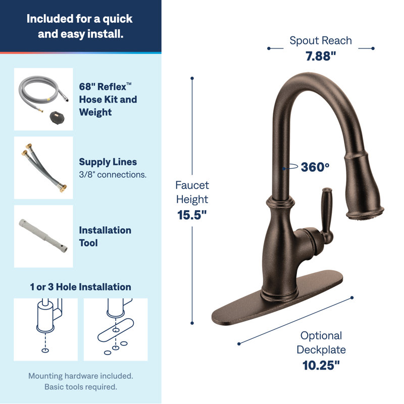 MOEN Brantford Single-Handle Pull-Down Sprayer Kitchen Faucet with Reflex and Power Boost in Oil Rubbed Bronze